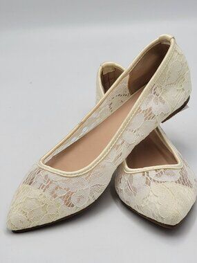 Ivory Lace Pointed-Toe Flats For Women Bridal Or Casual Shoes